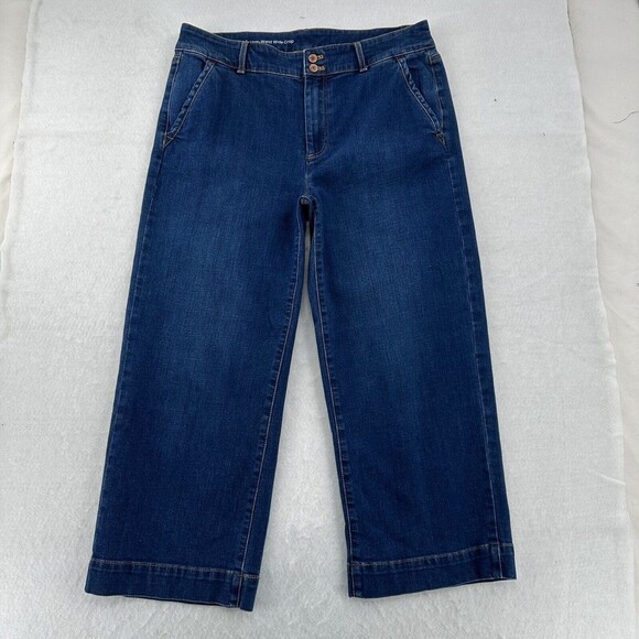 Talbots High Waist Wide Leg Crop Capris Women Sz 8 Cuffed Hem Pockets Summer - Picture 6 of 9